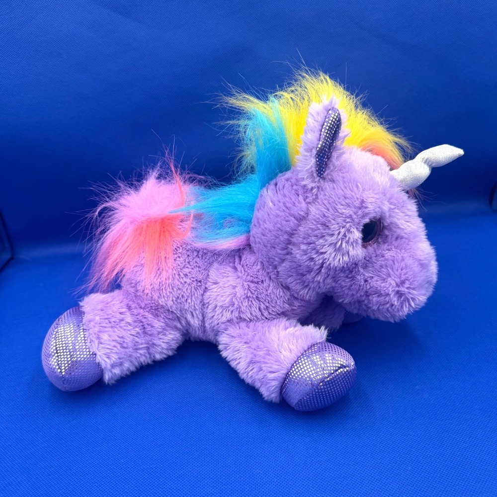Aurora Sparkle Tales Purple Unicorn Plush Rainbow Mane Silver Horn 12" Fantasy